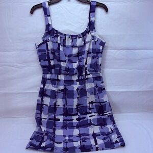 Banana Republic Purple Abstract Plaid Ruffle Scoop Neck Mini Dress Size 4 5108
